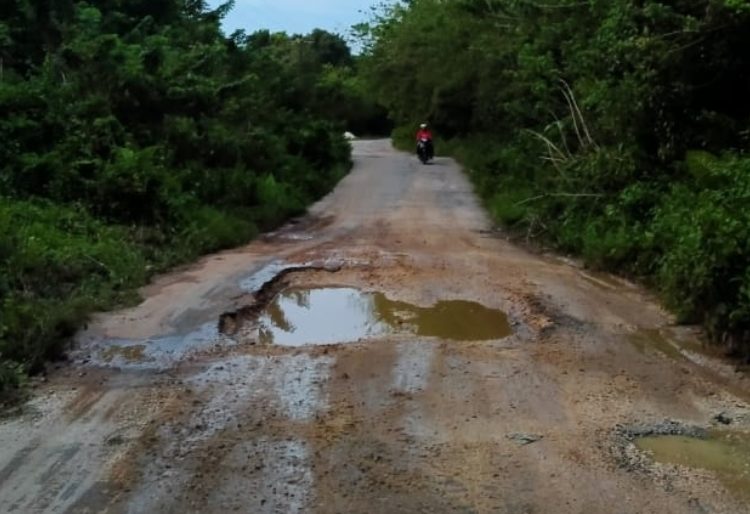 Kerusakan jalan di ruas Desa Bangunemo menuju Desa Sambulangan, Ibu Kota Kecamatan Bulagi Utara Kabupaten Banggai Kepulauan