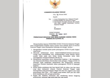 Gubernur Sulteng Terbirkan Surat Edaran Pembatasan Kegiatan Masyarakat