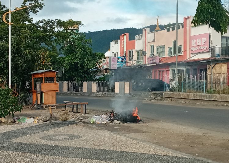 Aktivitas pembakaran sampah di kawasan teluk Lalong Luwuk dikeluhkan warga lantaran menimbulkan asap dan bau tidak sedap pada area ruang terbuka hijau.