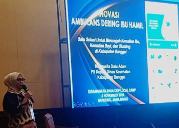 Plt Kadinkes Banggai Nurmasita Datu Adam Presentasikan Inovasi Ambulans Dering Ibu Hamil dalam OGP Local Camp 2024 di Bandung